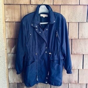 APROPOS Vintage 90s XL Navy Lining Full Zip Snap Windbreaker Parka Coat